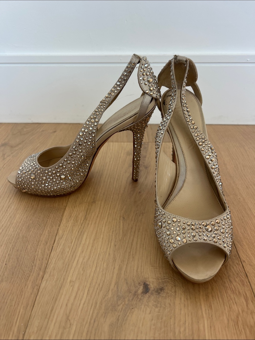Alexander McQueen Crystal Nude Peep-Toe High Heels - Women's